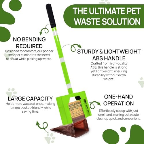 Dispoz-A-Scoop® Revolutionary 4-in-1 Dog Poop Scooper, 24" Handle & 8 Refill Bags - Fast, Easy, Clean with Disposable Bag Attachment, Just Scoop & "Pop" into trash. U.S.A, Always Stays Clean. - style: Scooper