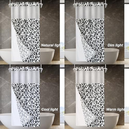 Animal Snow Black Grey No Hooks Shower Curtain with Snap in Liner Set, Leopard Print Pattern Animal Print Design Tub Curtainn Mesh Top Window & Magnetic Hem Waterproof 35.5X74 Inch - color: Animal Dapple Black2, size: 35.4"W x 74"L (Pack of 1)