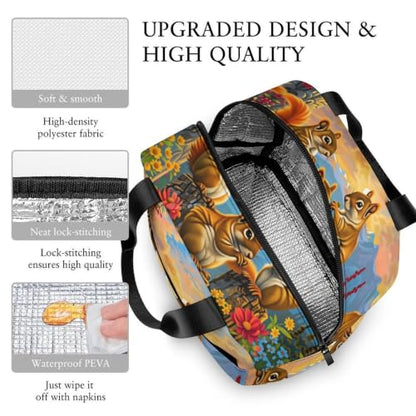Squirrel Flower Lunch Bag for Women Men | Insulated Lunch Box Leakproof Food Meal Containers Reusable Foldable 6L Capacity Lunch Tote Bags for Work Picnic Travel - color: style-13