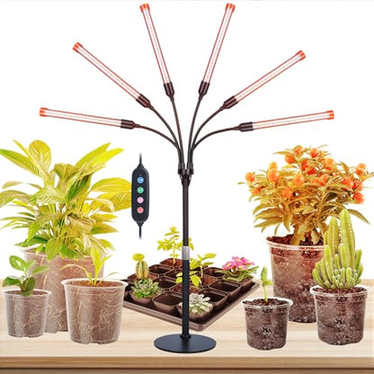 FECiDA 2026 6Head Table Top Grow Lights for Seed Starting, Indoor Plants, Bonsai, 54 Watt Power Draw, NO Need Adapter, 4/8/12/16/20H Timer, 16"-24" Height Adjustable, Big Coverage - size: Desk-6Head-54W