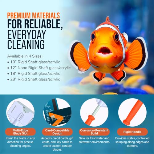 FLIPPER Platinum Hand Algae Scraper – Aquarium Glass and Acrylic Cleaner with Precision Scraper Design, Fish Tank Cleaning Tool for Freshwater & Saltwater Aquariums (28” Rigid Shaft) - size: 28 Inches