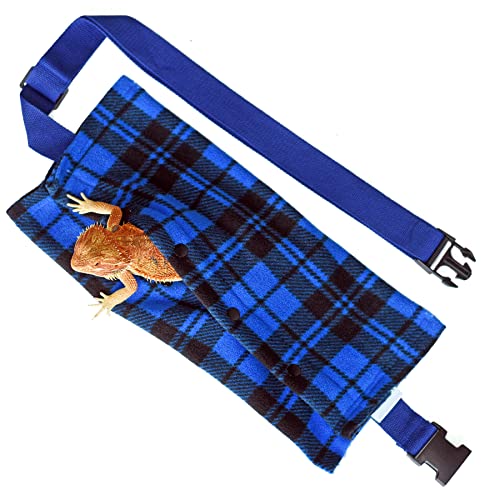 LIKZINWA Small Animal Sling - Bearded Dragon & Lizard Carrier with Adjustable Strap (Blue-Square) + UV Sensor Card - color: Blue-Square