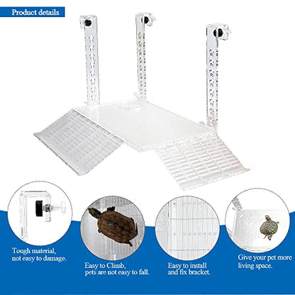 Hanging Turtle Basking Platform, Adjustable Acrylic Aquatic Reptile Turtle Tank Dock with Ramp, for Aquatic Turtles, Turtle Tank Aquarium - Medium (12inch)