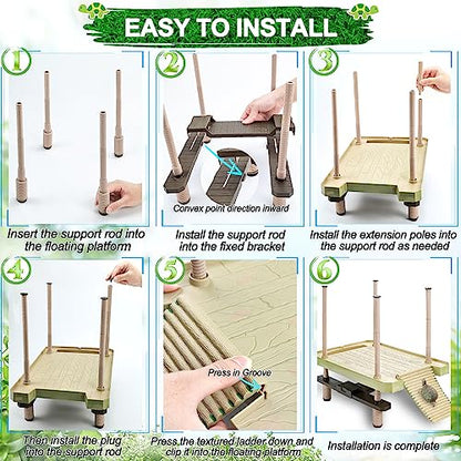 Large Turtle Floating Basking Platform with Feeding Area, Turtle Floating Docks Reptile Climbing Pier and Basking Platform for Tortoise, Frogs, Crabs and Salamanders - size: Large - 30 gallon or larger fish tank
