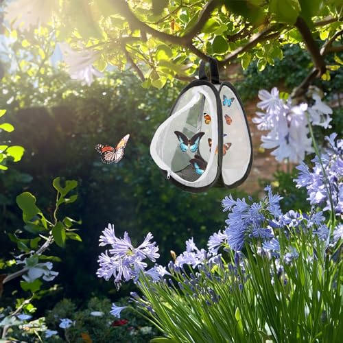 Kingrol 2 Pack Collapsible Insect & Butterfly Habitat Cage, Pop-Up Mesh Butterfly Rearing Enclosure with Clear Viewing Window, Zipper Access & Polyester Base, 7.75 x 7.75 x 11 Inch