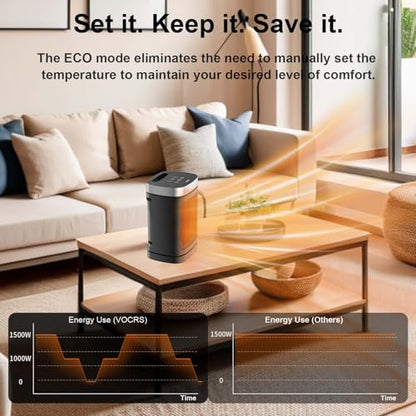 Space Heater, Portable PTC Ceramic Heater for Indoor Use, 1-12H Timer, Remote Control, 70° Oscillation, Overheat & Tip-Over Protection, Suitable for Office and Bedroom - size: 9.96''/70°Oscillation