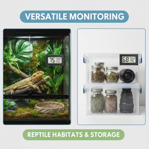 Mini Hygrometer Thermometer 10-99% LCD Mini Hygrometer Digital -58-158 ℉ Small Thermometer 4Pcs for Incubator, Reptile, Terrarium Jar Outdoor Living..