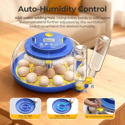 18 Egg Incubators for Hatching Eggs | 360° View with Automatic Egg Turning & Humidity Control, Built-in Egg Candler for Hatching Chicken, Duck, Goose, Quail