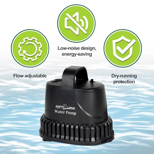 REPTIZOO Low Water Level Drain Pump, 243GPH 26W Submersible Drain with Bottom Suction, Flow Adjustable Bottom-draw Water Pump for Turtle/Fish/Paludarium Tanks