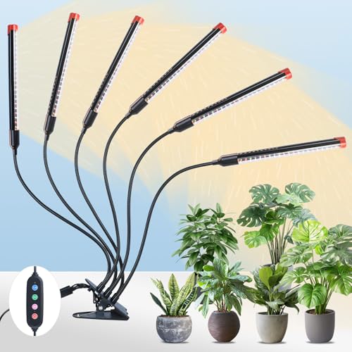 FECiDA Gamechanger 2026 54 Watt Power Draw, NO Need Adapter, 6Head Strong Clip Grow Lights for Indoor Plants with 4/8/12/16/20H Timer, LED Plant Growing Lamps for Houseplants, Bonsai, Seed Starting - size: Clip-6Head-54W