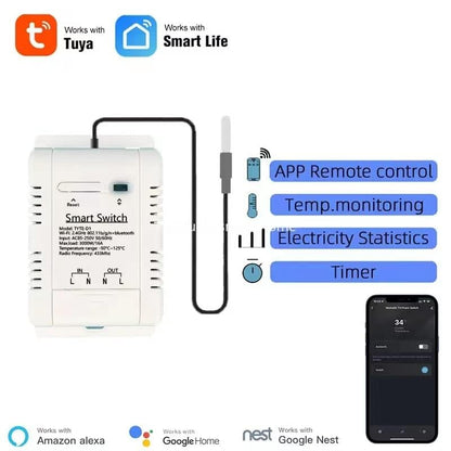 Tuya WiFi 16A Temp Controller Energy Monitor 85-250V Smart Switch | 3000W load, Auto manual modes, Multi timing, Family share, Works with Alexa Google Home ,For incubator greenhouse brewing - style: Temperature