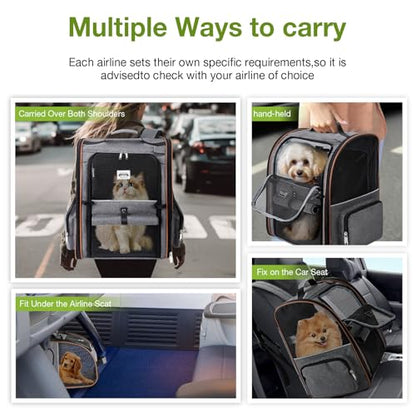Cat Carrier Backpack, Expandable Pet Carrier with Sun Shade & Full Front Opening, Breathable Mesh Backpack for Small Dogs & Medium Cats Up to 18 Lbs, Foldable for Hiking, Camping (Grey) - color: Grey