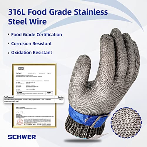 Schwer SlicePro ANSI A9 Cut Resistant Glove PR1706, Stainless Steel Mesh Metal Glove, Food Grade for Kitchen Cooking, Butcher Meat Cutting, Oyster Shucking, Mandoline, Fishing, (S, 1 Pair) - size: Small (Pack of 2), style: 1.0 Steel Wire