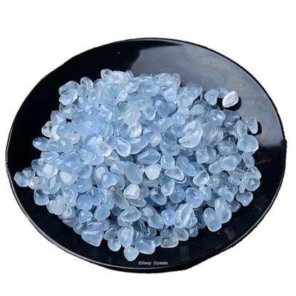 Erliway 7-9mm Celestite Healing Crystal Chips for Crafts, 100g | Natural Crushed Crystal Stones Tumbled Chips for Vase Filler Aquarium Gravel, Meditation Chakra Balancing, Candle DIY Making - color: Celestite