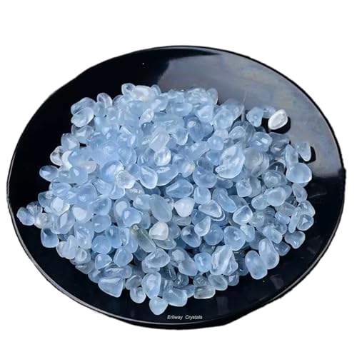 Erliway 7-9mm Celestite Healing Crystal Chips for Crafts, 100g | Natural Crushed Crystal Stones Tumbled Chips for Vase Filler Aquarium Gravel, Meditation Chakra Balancing, Candle DIY Making - color: Celestite