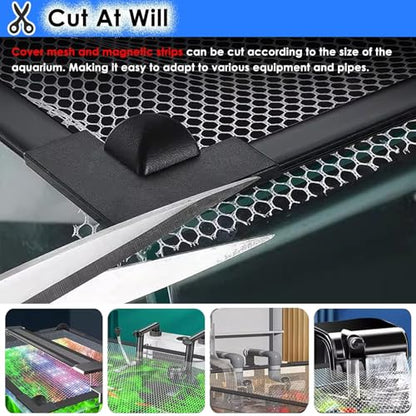 LZMZMQ Mesh Terrarium Lid Aquarium Hood, DIY Fish Tank Top Cover/Anti-Jumping Net with Magnetic Edges, Square Ventilation Opening Screen Netting, Cut to Size(L13.8xW7.9in/35x20cm) - size: L13.8xW7.9in/35x20cm
