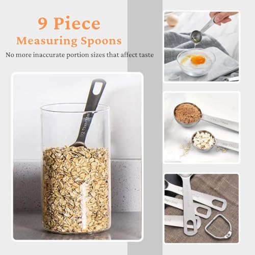 21PCS Measuring Cups and Spoons Set, Include 7 Nesting Measuring Cups, 9 Measuring Spoons and 5 Mini Spoons, Stainless Steel Metal Measuring Set, Kitchen Gadgets for Cooking & Baking - size: 21PCS Set