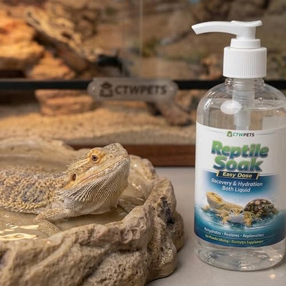 CTWPets Reptile Electrolyte Soak, Bearded Dragon Bath with Vitamins, 8 oz | Vitamin and electrolyte bath concentrate for leopard geckos, tortoises and snakes; 8 oz makes 100+ reptile soaks - size: 8 Fl Oz (Pack of 1)