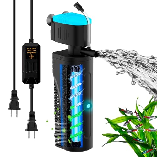 Aquarium Filter with U - V Clarifier for Green Water Cleaning | Fish Tank Filter to Remove Al-gae | Green Killing Machine | Aeration/Rainfall Mode | with Timer | Turtle Tank Filter (20-70Gal)