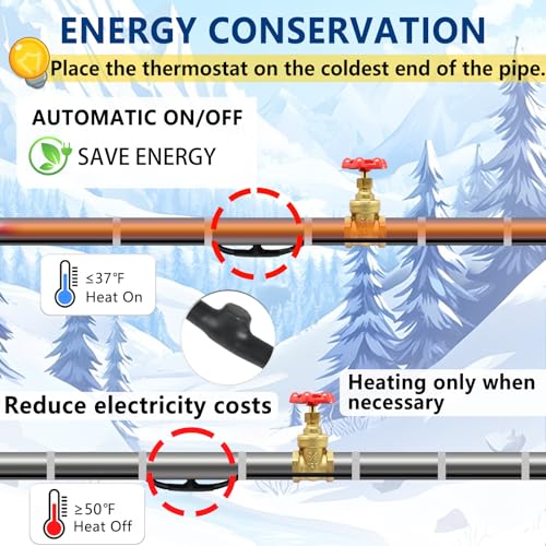35FT Pipe Freeze Protection Cable, 7W/FT Constant Wattage Heat Tape | Protects water-filled metal and plastic pipes from freezing. Install in a straight line only. CSA & ETL certified. - style: 35 Feet