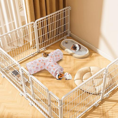 HERCOCCI Rabbit Toys, Bunny Tunnels & Tubes, Collapsible 3 Way Rabbit Hideout Tunnel with Chew Toys for Bunny Guinea Pig Ferret Kitten - color: White