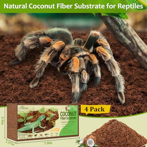 Riare 4 Pack Natural Coconut Fiber Substrate for Reptile- Premium Compressed Coconut Husk Terrarium Bedding for Reptile, Tortoise, Frogs, Snakes Hermit Crabs, Burrowing Animals - color: 4 pack