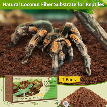 Riare 4 Pack Natural Coconut Fiber Substrate for Reptile- Premium Compressed Coconut Husk Terrarium Bedding for Reptile, Tortoise, Frogs, Snakes Hermit Crabs, Burrowing Animals - color: 4 pack