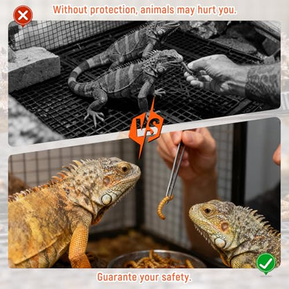 Feeding Tongs, Reptile Feeding Tongs for Snakes, Lizard, 3PCS Stainless Steel Tweezers with Gloves & Black Rubber Tips