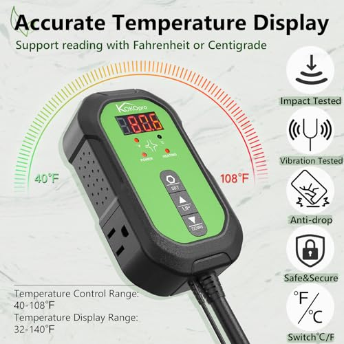 Digital Heat Mat Thermostat Controller for Seed Germination, Reptiles and Brewing Breeding Incubation Greenhouse, 40–108 ºF 1000W for Seedlings, Germination, Incubation and Fermentation - color: Thermostat Controller