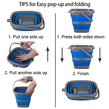 2 Pack Collapsible Plastic Bucket with 1.32 Gallon (5L) Each, Foldable Rectangular Tub for House Cleaning, Space Saving Outdoor Waterpot for Garden or Camping, Portable Fishing Water Pail - size: 1.32 Gal / 5L