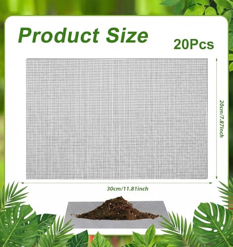 20Pcs Mesh for Plants, Garden Netting for Plants to Prevent Soil Leakage | Black, 11.8 x 7.8 In / 30 x 20 cm
