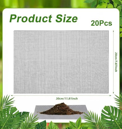 20Pcs Mesh for Plants, Garden Netting for Plants to Prevent Soil Leakage | Black, 11.8 x 7.8 In / 30 x 20 cm