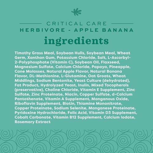 Oxbow Critical Care Herbivore Small Pet Formula, Apple Banana, 141g, 3 Pack | Recovery feeding support, high-fiber timothy hay, for rabbits & guinea pigs, vet recommended emergency nutrition