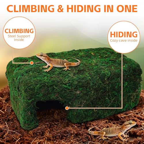 Small Green Reptiles Cave Hideout, Lizard Moss Hide | Safe Shelter, Handmade Snake Cave Hideout Hut for Themed Terrarium Ideal for Gecko Hamster Snake Rest & Hide