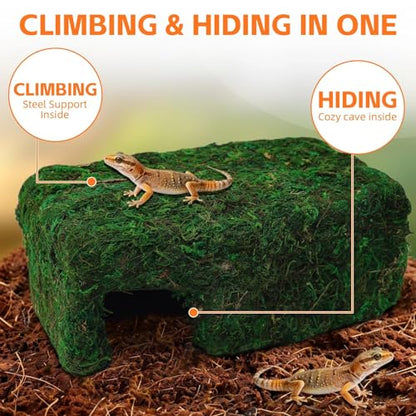 Small Green Reptiles Cave Hideout, Lizard Moss Hide | Safe Shelter, Handmade Snake Cave Hideout Hut for Themed Terrarium Ideal for Gecko Hamster Snake Rest & Hide