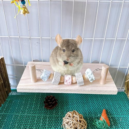 Hamster Platform Chinchilla Ledge Chew Toys with Lava Stone Block for cage | Wooden Climb Rest Shelf, Nail Trimming Bird Perch, Teeth Grinding Toys for Gerbil Mouse Parakeets Budgie Rat Cage Accessories - style: Style C