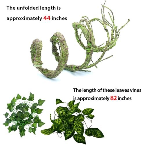 Reptile Vines Plants Decor, Lizard Tank Accessories Artificial Plants Vines and Flexible Leaves for Lizard Geckos Snakes Hermit Crab Frogs