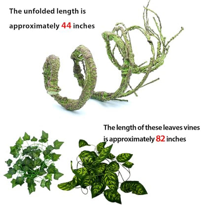 Reptile Vines Plants Decor, Lizard Tank Accessories Artificial Plants Vines and Flexible Leaves for Lizard Geckos Snakes Hermit Crab Frogs