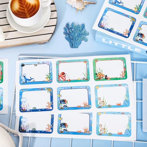 JarThenaAMCS 180 Pcs Ocean Animal Name Tag Stickers Under the Sea Nameplates Cartoon Marine Fish Self-Adhesive Label Decals for Back to School Students Teacher Desk Classroom - style: Ocean Sea