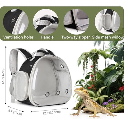 Bearded Dragon Travel Backpack with Harness and Leash Set,Lizard Backpack Travel Carrier,Space Capsule Clear Bubble Window Astronaut Reptile Carrier Backpack, Airline Approved - color: Black