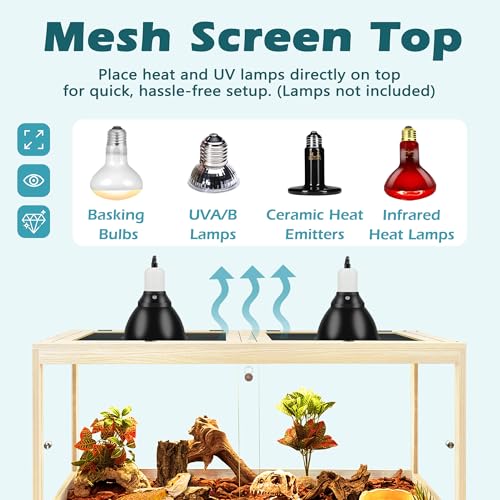 82 Gallon Bearded Dragon Tank, 48 x 20 x 20 Inch Tempered Glass Reptile Enclosure with Metal Mesh Top, Lockable Sliding Front Doors, Large Lizard and Snake Terrarium, Oak - color: Oak, size: 82 Gallon (48x19.5x19.5 Inch)