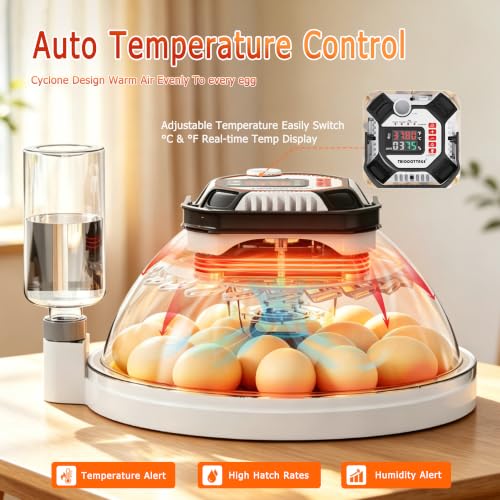 Egg Incubators for Hatching Eggs, Temperature&Humidity Control | Automatic Egg Turning,Auto Stop Turning,Built-in Egg Candler, incubating chicken/duck/goose/quail/parrot eggs