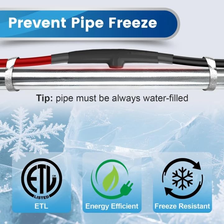 18ft Heat Tape for Water Pipes with Thermostat, Electric Heat Trace Cable | ToasySoul 7W/ft Heating Tape, Electric Pipe Heater Cable for Metal Plastic PEX Pipes Freeze Protection 120V - color: 18-feet