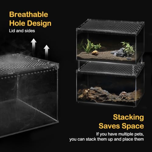 Reptile PC Tank,Escape Proof Magnetic Lid Tarantula Enclosure Large | Easy Clean Seamless Base Hermit Crab Habitat,Stackable Isopod Terrarium,Cross Ventilation Spider Starter Cage,Frog Container - size: L(11.8x7.8x5.9 IN)