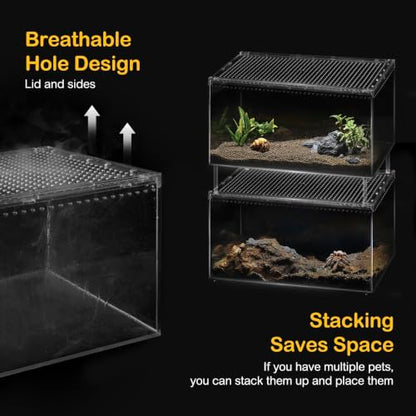 Reptile Tank,Escape Proof Magnetic Lid Tarantula Enclosure XLarge | Easy Clean Seamless Base Hermit Crab Habitat,Stackable Lizard Terrarium,Cross Ventilation Starter Leopard Gecko Cage,Frog Box - size: XL(15.74x9.84x7.8 IN)
