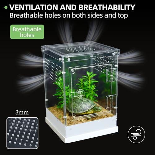 Jumping Spider Enclosure, Clear Acrylic Terrarium for Tarantula | 360° Full View Habitat w/ Dual Doors, Tri-Vents; High Transparent, Non-Yellowing Acrylic; Easy Clean; Full Breeding Kit