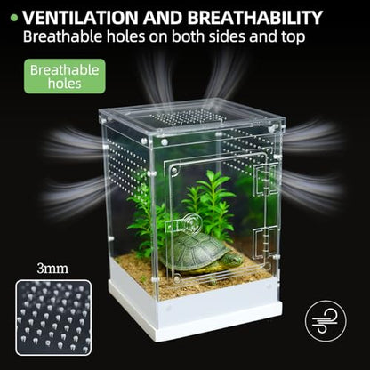 Jumping Spider Enclosure, Clear Acrylic Terrarium for Tarantula | 360° Full View Habitat w/ Dual Doors, Tri-Vents; High Transparent, Non-Yellowing Acrylic; Easy Clean; Full Breeding Kit