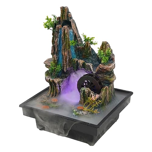 Indoor Fountain Rockery Tabletop Fountain with an Atomizer Elaxation | Water Feature Meditation Desktop Fountains for Home Office Decor or Gift 7.9''L x 7''W x 10.6''H with LED Light