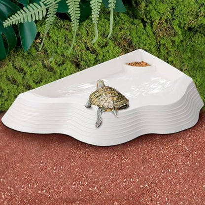 Reptile Pool Anti-Slip Tortoise Water Bowl with Ramp | Reptile Soaking Tray Bath Pool Basins for Gecko Snake Bearded Dragon