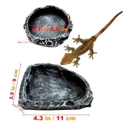 Reptile Water Dish Food Bowl, 3 Pack Reptile Feeding Bowls for Bearded Dragon Lizard Frog Gecko Tortoise Hermit Crab Snail (Black) - color: Black - 3 Pack Bowls